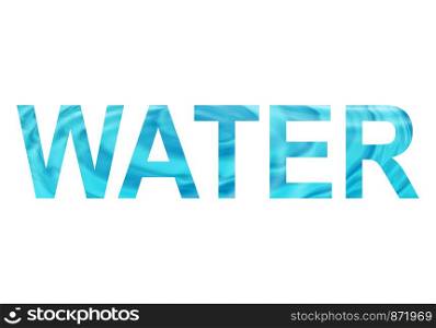 Word WATER with blue abstract water pattern isolated on white background