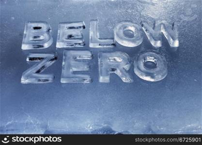 Words Below Zero written with real ice letters.