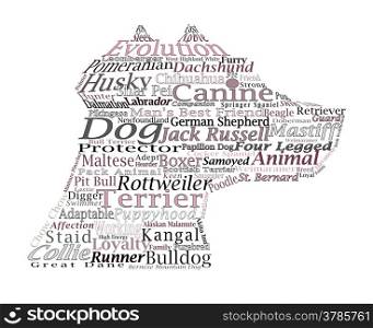 Words stacked on a white background about dogs and dog breeds