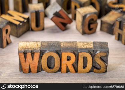 words text abstract in vintage letterpress wood type printing blocks