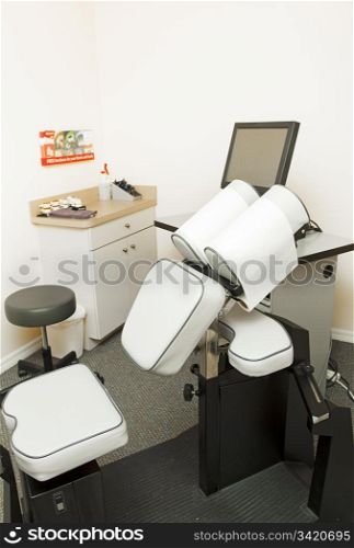 Work bench in a chiropractors examining room.