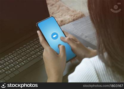 Work from home,Women using online video conference app on phone