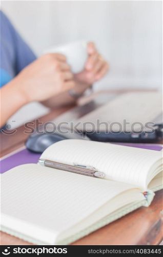 Work space in coffee shop, stock photo