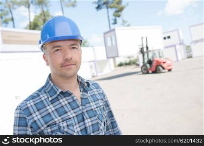worker and forklift