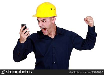 Worker angry with mobile