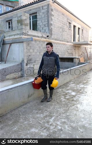 Worker arriving at construction site