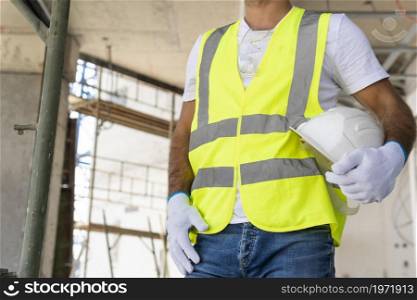 worker construction site low view. High resolution photo. worker construction site low view. High quality photo