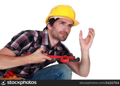 Worker crouched