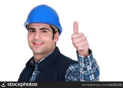 Worker giving the thumbs up