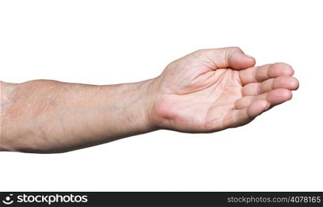 worker hand pointing direction - hand gesture isolated on white background