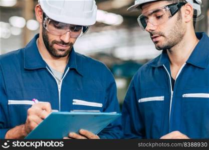 worker help together to working checking list with sheet document report.