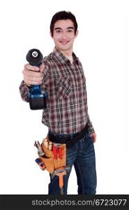 Worker holding cordless drill