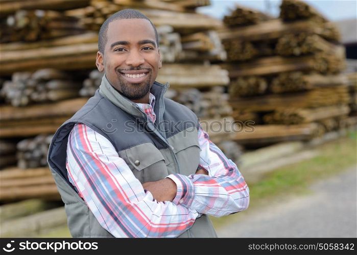 worker in the lumberyard