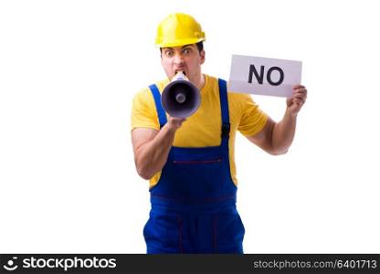 Worker responding negatively no isolated on white. Worker responding negatively no isolated on white