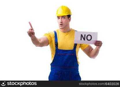 Worker responding negatively no isolated on white. Worker responding negatively no isolated on white