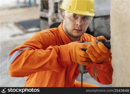worker uniform with protective glasses drill