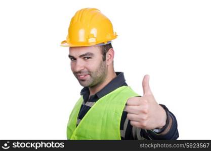 Worker wearing hard hat and going thumb up