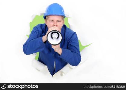 Worker with a megaphone.