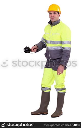 Worker with a piggy bank