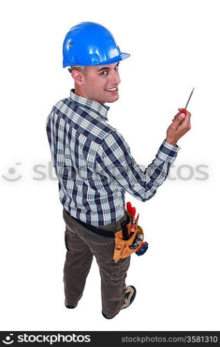 Worker with an awl