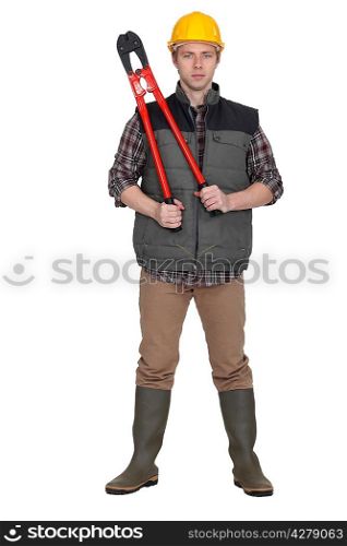 Worker with boltcutters