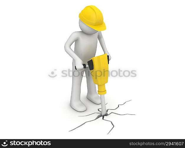 Worker with paving breaker (3d isolated on white background characters series)