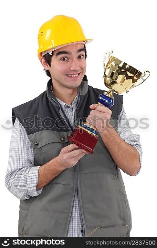 Worker with sports drink in their hand