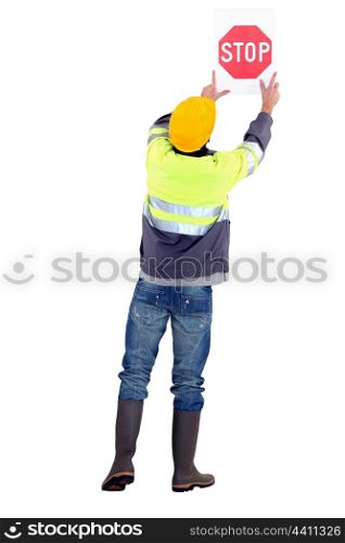 Worker with stop sign