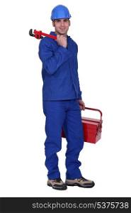 Worker with toolbox