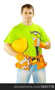 worker with tools isolated on white background