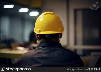 Worker with yellow helmet hat. Cap site repair. Generate Ai. Worker with yellow helmet hat. Generate Ai