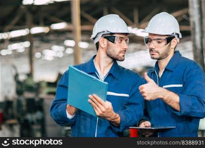 worker working together looking at a boy friend face. Gay men fall in love with friends at work in factory.