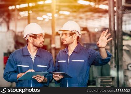 worker working together looking at a boy friend face. Gay men fall in love with friends at work in factory.