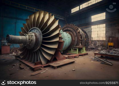 workers assembling and constructing gas turbines in a modern industrial factory. Neural network AI generated art. workers assembling and constructing gas turbines in a modern industrial factory. Neural network AI generated