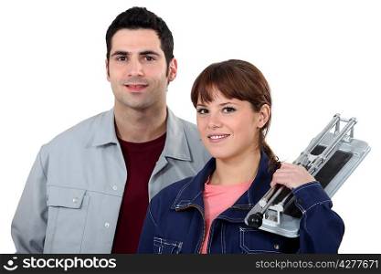 Workers on white background