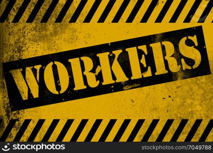 Workers sign yellow with stripes, 3D rendering