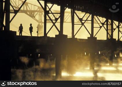 Workers Standing Underneath Bridge