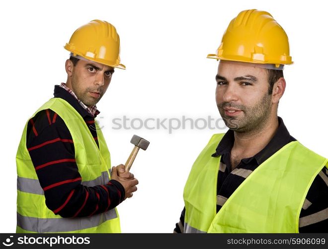 workers with yellow hardhat in a white background