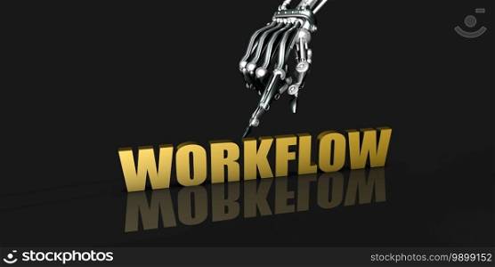 Workflow Industry with Robotic Hand Pointing on Black Background. Workflow Industry