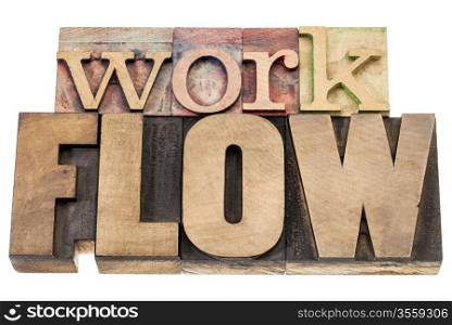 workflow - isolated word in vintage letterpress wood type blocks