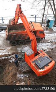 working excavator