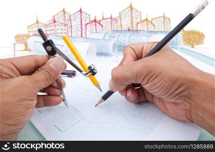 working of architect use for architectural and construction theme. working of architect