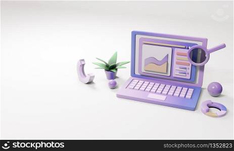 Working on laptops and computers at home, 3D, illustration, render