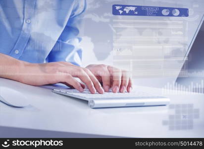 Working on pc. Hands of businessman working with keyboard and mouse