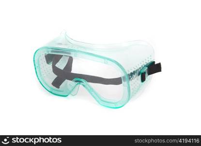 Working safety glasses close-up isolated on white background