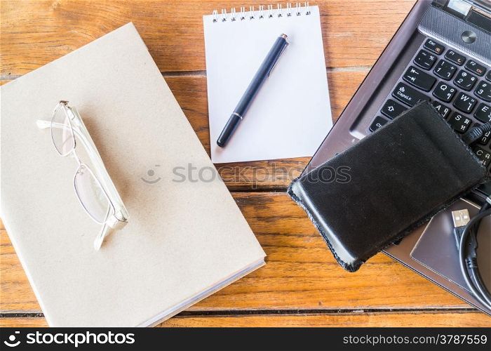 Working table with computer and stationary, stock photo