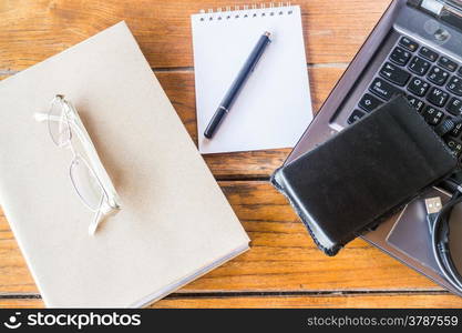 Working table with computer and stationary, stock photo