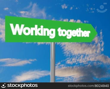 Working together cartel in blue cloudy sky, 3d rendering