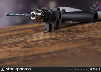 Working tools on wooden background