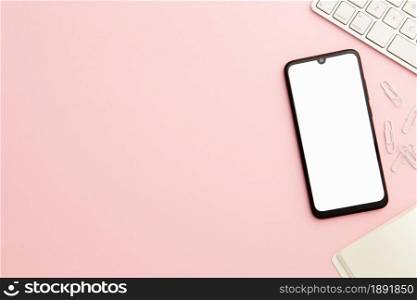 working woman pink desk with phone and copy space. Resolution and high quality beautiful photo. working woman pink desk with phone and copy space. High quality and resolution beautiful photo concept